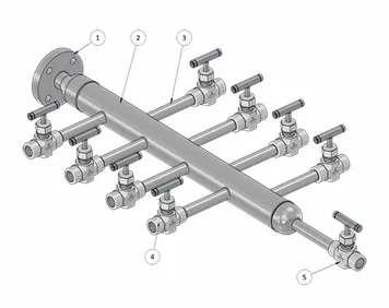 8 Way Air Header With Needle Valves